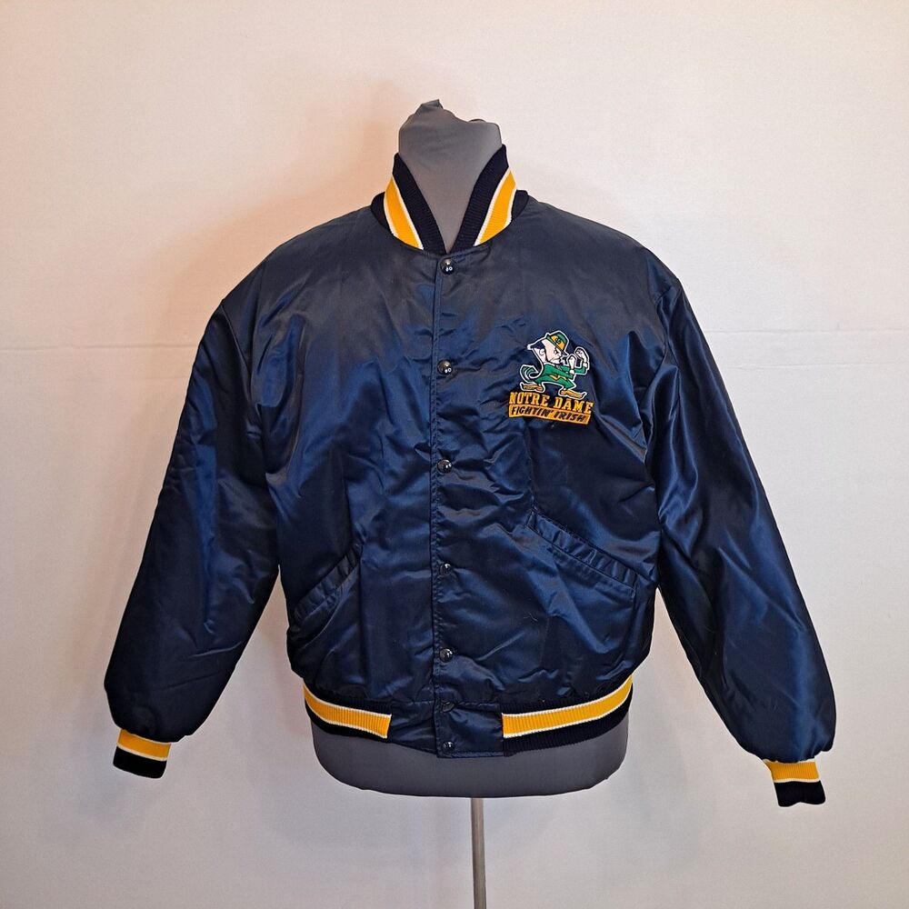 Vintage Delong Notre Dame 1980s Satin Bomber Jacket Size XL Fighting Irish